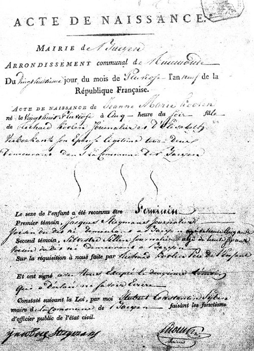 1801 Dutch birth certificate